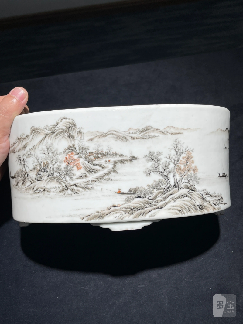 民国 墨彩山水纹花盆一对 - 图13